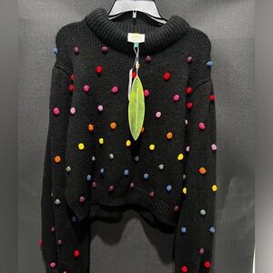 Farm Rio XL black rainbow polka dot sweater NWT